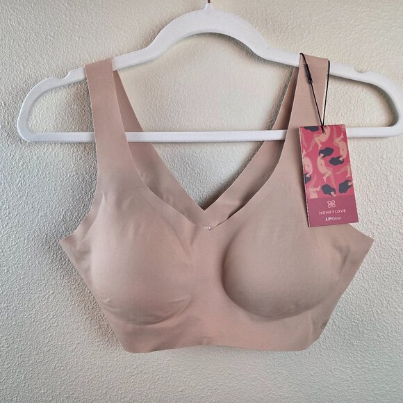 Honeylove V-Neck Bra Size M Nude Sand Softform Wireless NEW Smooth - Picture 2 of 8